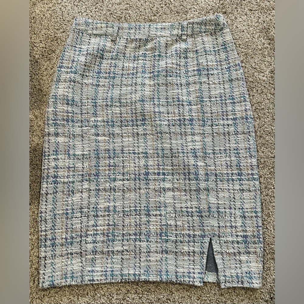 L Kate Kasin Pencil Skirt Blue Tweed
